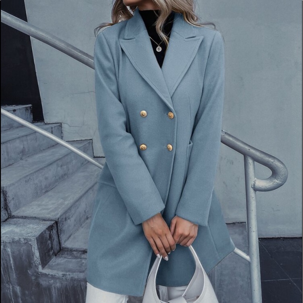 Elegant Classic Button Double Breast Pea Coat Jacket Outwear - Picture 4 of 17